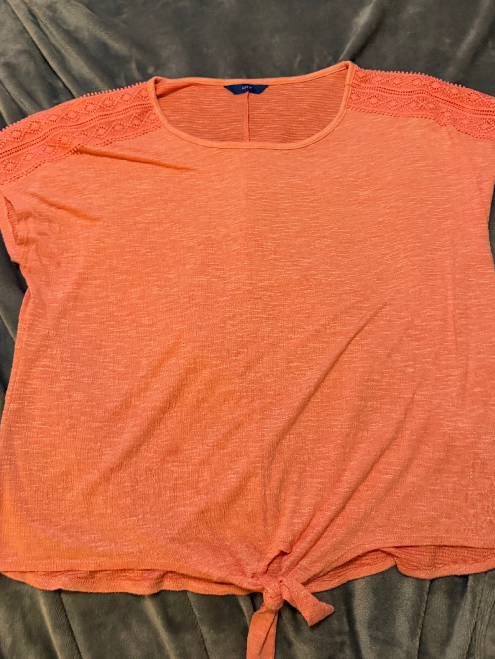 APT. 9 Women's Large Bright Coral Lace Shoulder Tie Front Top